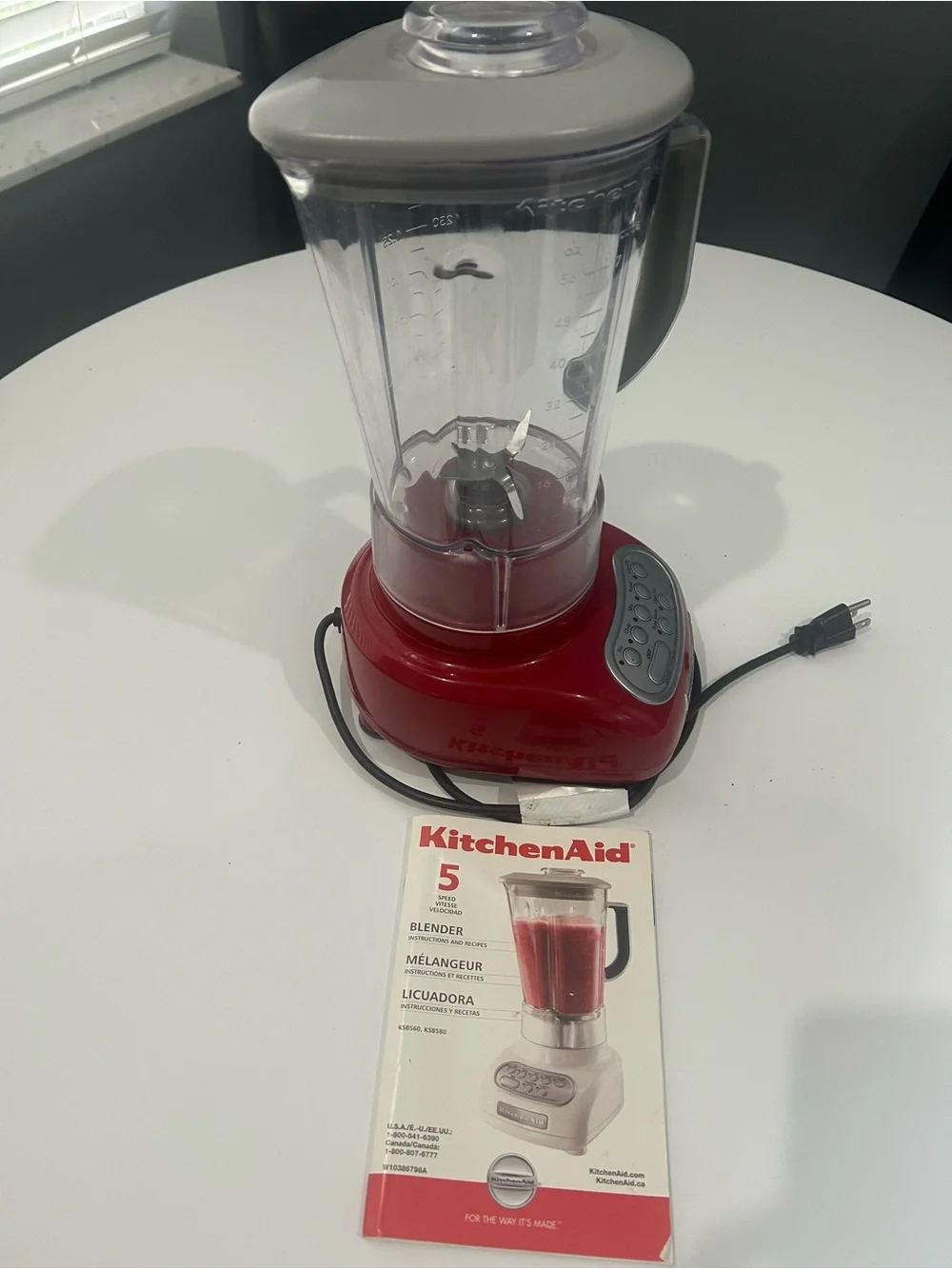 KitchenAid Red and Silver Countertop Blender with Clear Pitcher